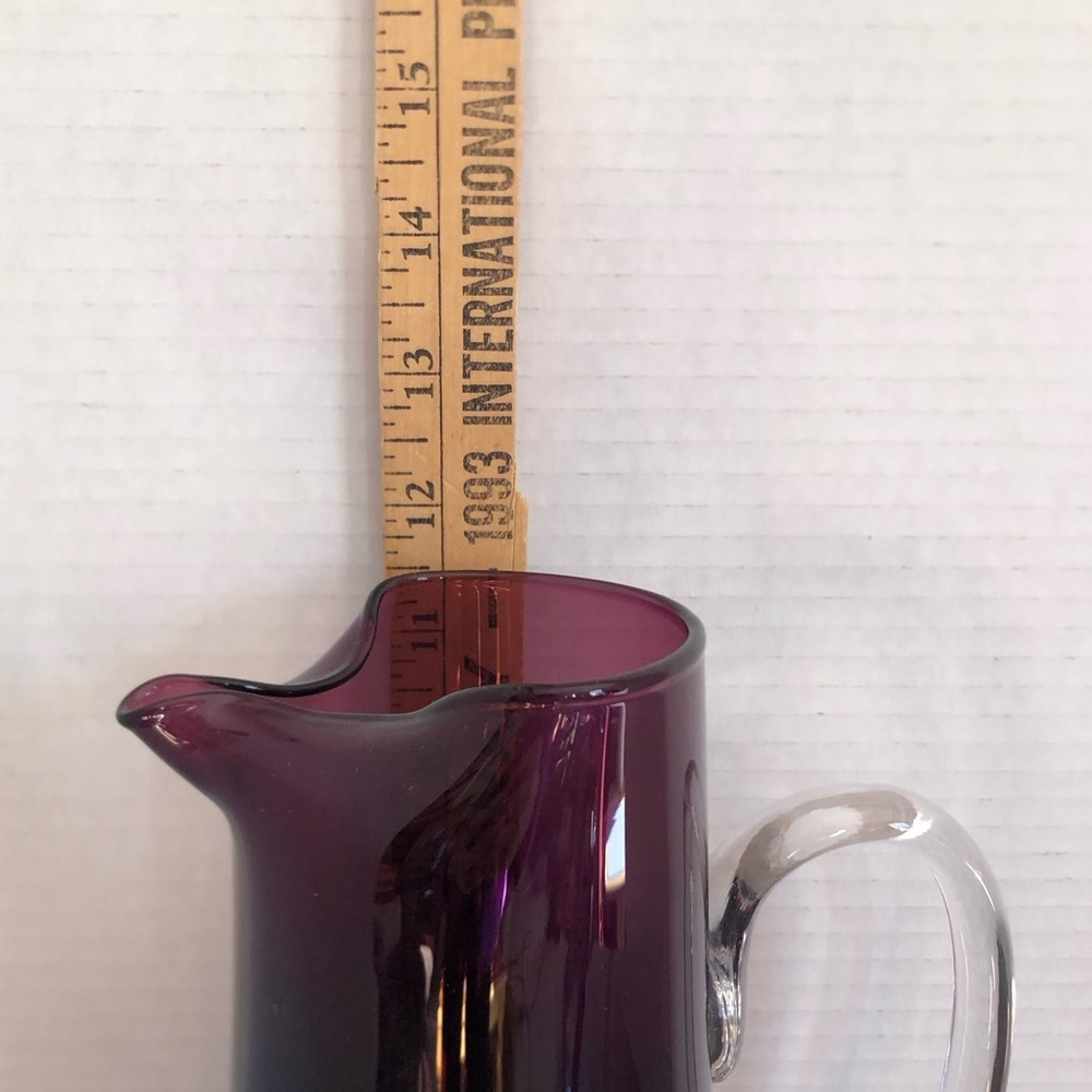 Vtg Hand Blown Amethyst Glass Pitcher - Picture 10 of 16